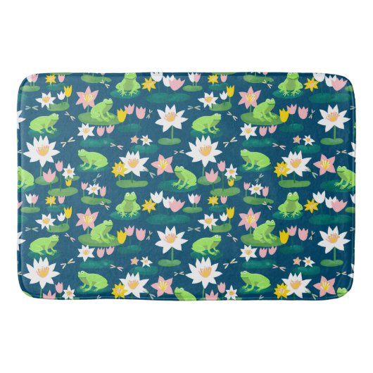 Tapis De Bain Grenouilles et Lily Pads Cute Custom Navy BLue (Devant)