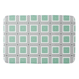 Tapis De Bain Grille pointillée : Carré vert et blanc répétitif