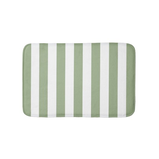 Tapis De Bain Grilles Verticales Épais Sage Et Blancs (Devant)