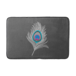 Tapis De Bain Gris argenté / Gris Peacock plumes sur Graphite