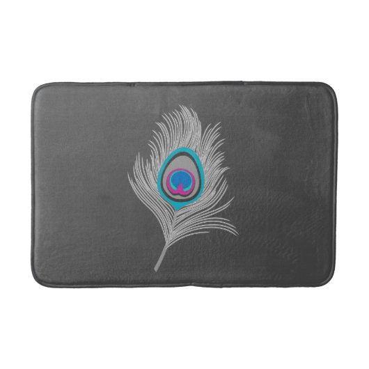 Tapis De Bain Gris argenté / Gris Peacock plumes sur Graphite (Devant)