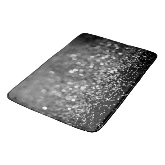 Tapis De Bain Gris argenté Paillettes Bokeh Glam 1 (Angle)
