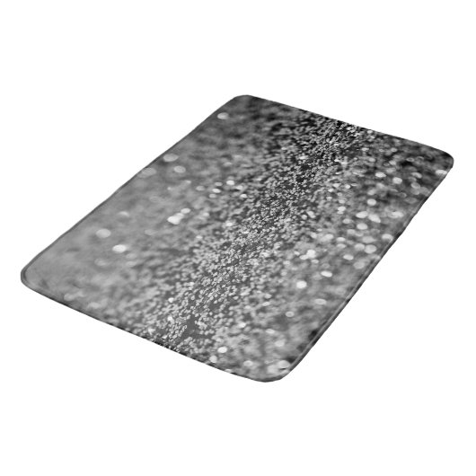 Tapis De Bain Gris argenté paillettes Bokeh Glam 2 (Angle)