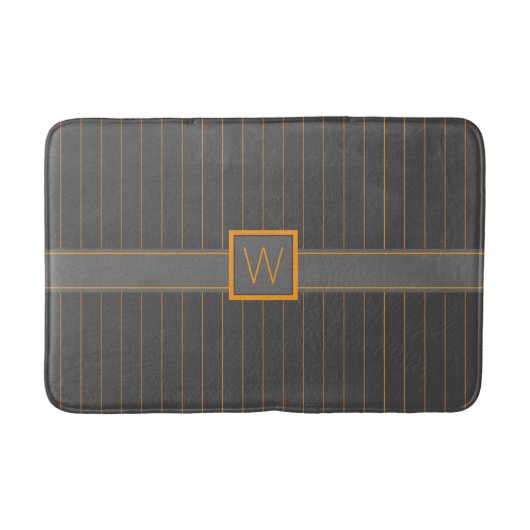Tapis De Bain Gris avec pomme de bain à rayures orange (Devant)
