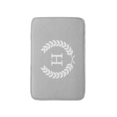 Tapis De Bain Gris Blanc Blé Laurel Wreath Initial Monogramme (Devant (Vertical))