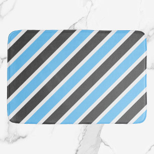 Tapis De Bain Gris bleu ciel moderne rayures diagonales