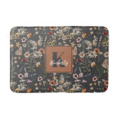 Tapis De Bain Gris Charbon Boho Floral Monogrammé (Devant)