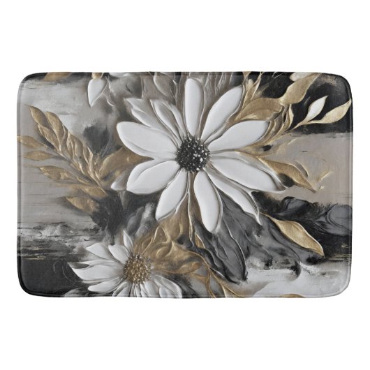 Tapis De Bain Gris d'or noir gris floral (Devant)