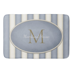 Tapis De Bain Gris et rayures de crème Bronze Monogramme