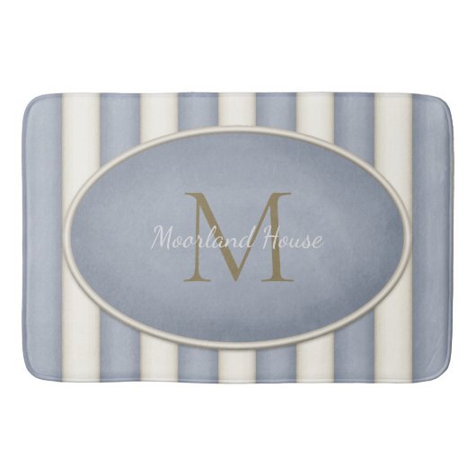 Tapis De Bain Gris et rayures de crème Bronze Monogramme (Devant)