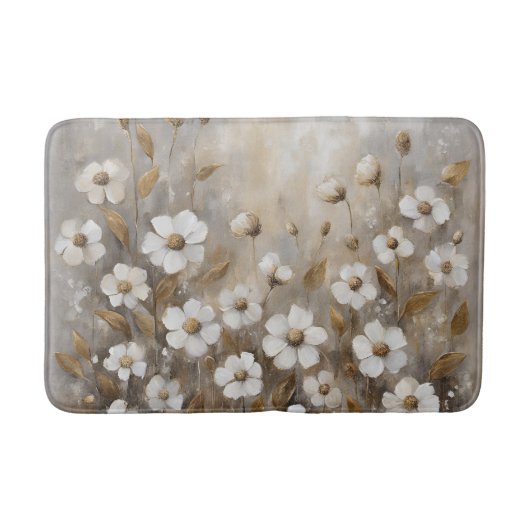 Tapis De Bain Gris Neutre Or Taupe Floral (Devant)