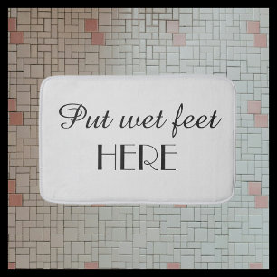 Tapis De Bain Gris & Noir Drôle Mettre Pieds Humides Ici Plush