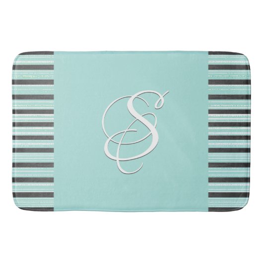 Tapis De Bain Gris, turquoise et blanc (Devant)