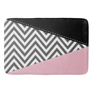 Tapis De Bain Gris Zigzag, Gris Chevron, Motif Zigzag, Rose