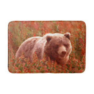 Tapis De Bain Grizzly Bear Cub dans Fireweed Peinture Art de la