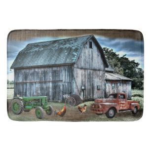 Tapis De Bain Grotte Rustique ferme Truck Tracteur Rooster Hen