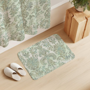 Tapis De Bain Grunge Damask Canard Œuf Bleu Sage Vert