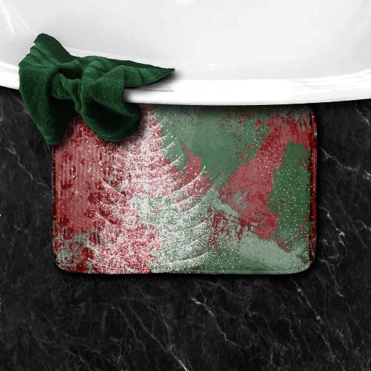 Tapis De Bain Grunge de Noël | Arbre XMas vert et blanc rouge