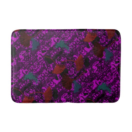 Tapis de bain grunge ginkgo violet (Devant)