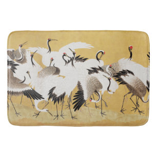 Tapis De Bain Grupe de grues japonaises Vintage Oiseau Riche Cla