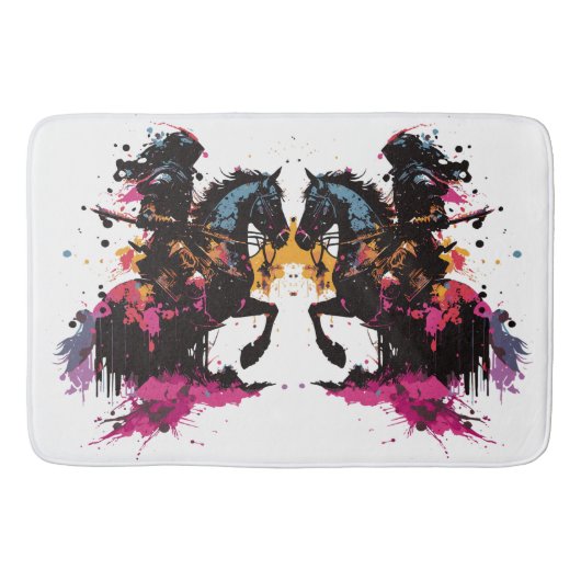 Tapis De Bain Guerrier équitation cheval en aquarelle (Devant)