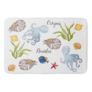 Tapis De Bain Habitants des fonds marins de l'aquarelle