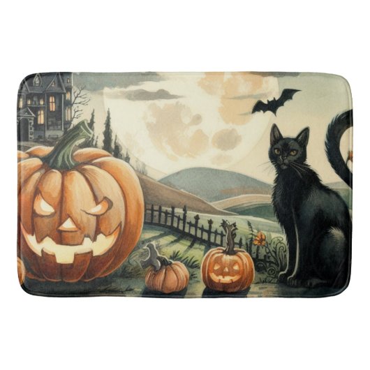 Tapis De Bain Halloween/Automne/Automne/citrouille/chat (Devant)