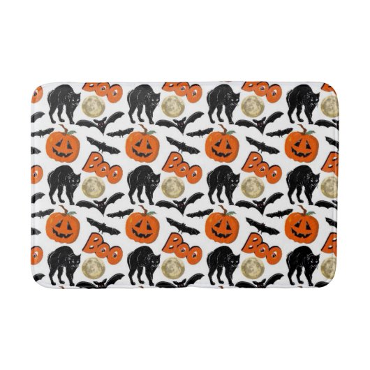Tapis De Bain Halloween Chats Chat Citrouille Et Lune Dessin (Devant)