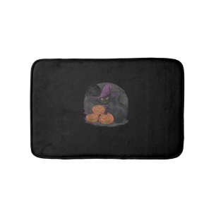 Tapis De Bain Halloween drôle Et Chat Noir Sur Citrouille _2