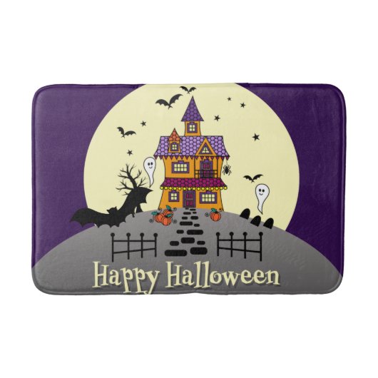 Tapis De Bain Halloween Maison hantée Noir chauve Pleine lune Fa (Devant)