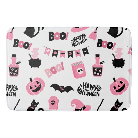 Tapis De Bain Halloween rose et noir (Devant)