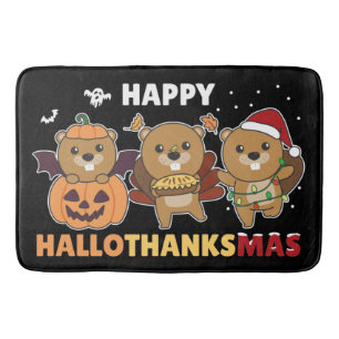 Tapis De Bain Happy Hallothanksmas Beaver Christmas Beaver Bath
