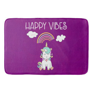 Tapis De Bain Happy Vibes Typographie Awesome Rainbow & Unicorn