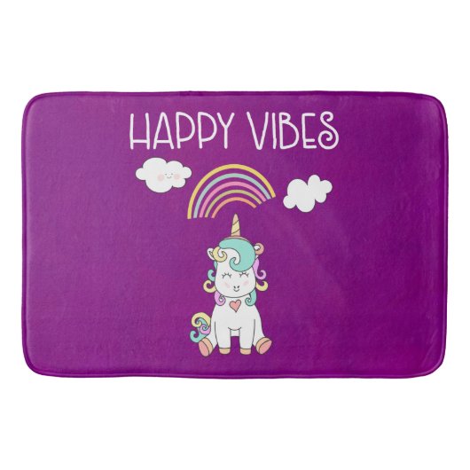 Tapis De Bain Happy Vibes Typographie Awesome Rainbow & Unicorn (Devant)