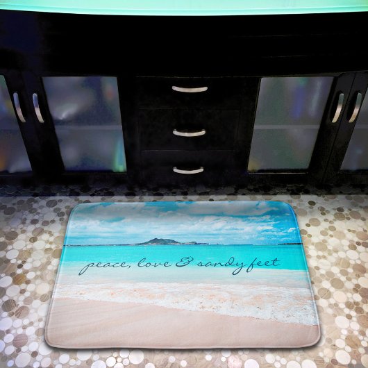Tapis De Bain Hawaii Beach Peace Love Sandy Feet Script Citation