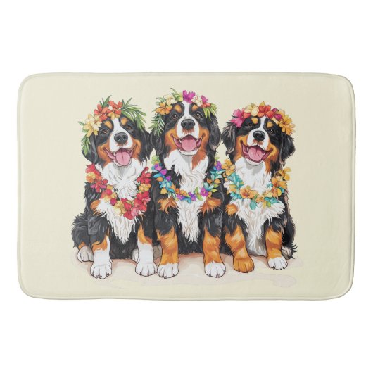 Tapis De Bain Hawaiian Bernese Mountain Dogs Flower Lei (Devant)