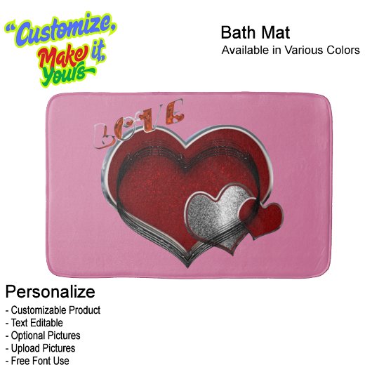 Tapis De Bain Heart Magic Love Bath Mat with a Pink Background
