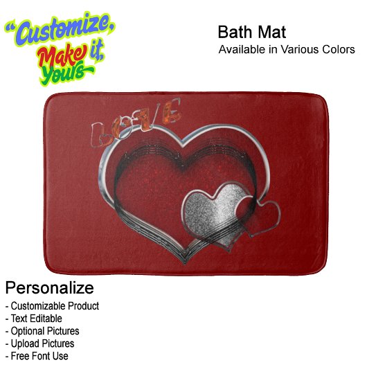 Tapis De Bain Heart Magic Love Bath Mat with a Red Background