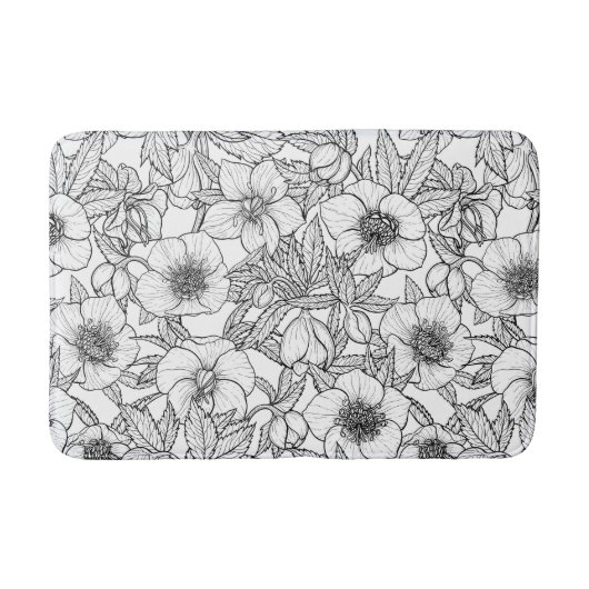 Tapis De Bain Hellebores en noir et blanc (Devant)