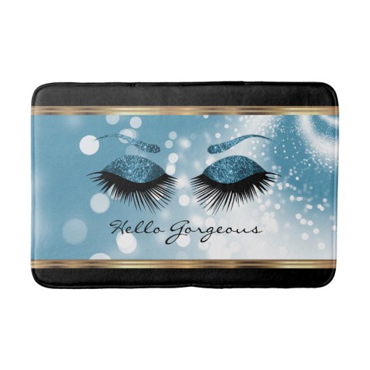 Tapis De Bain Hello Gorgeous - Beaux cils bleu (Devant)