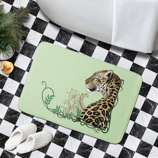 Tapis De Bain Henné botanique élégant léopard vert