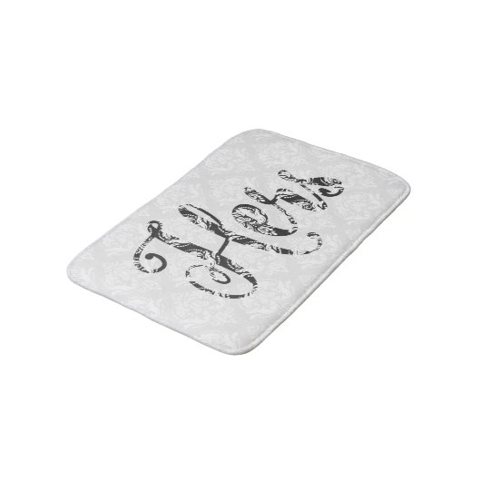 Tapis De Bain Hers-Noir Texte Moderne & Damas Blanches (Angle)