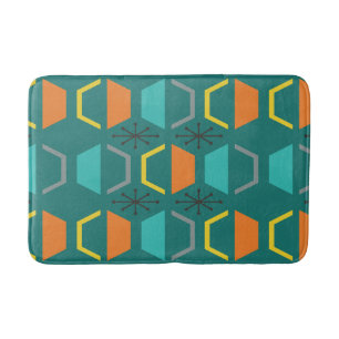Tapis De Bain Hexagones modernes du milieu du siècle Turquoises