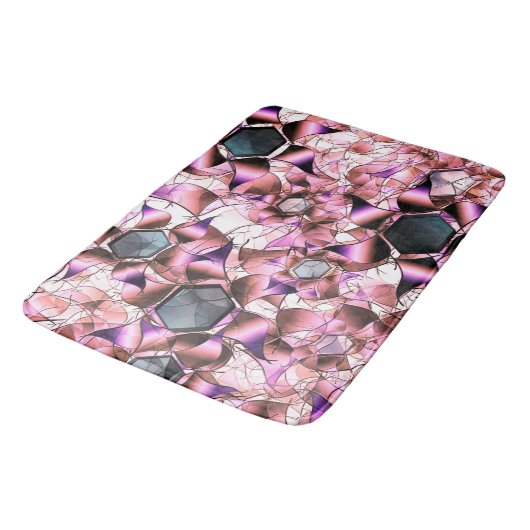 Tapis De Bain Hexagons entourés de formes pétales roses (Angle)