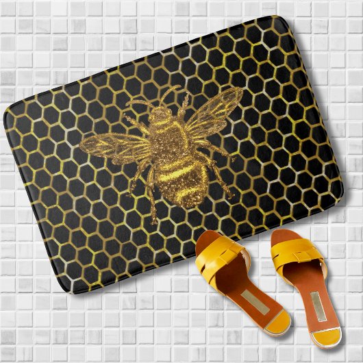 Tapis De Bain Hexagre dorée Queen Bee Gold Hexagon Beehive