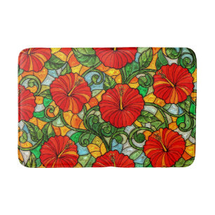 Tapis De Bain Hibiscus Faux Vitrail Rouge Or Orange