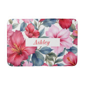 Tapis De Bain Hibiscus rose rouge Fleurs tropicales (Devant)