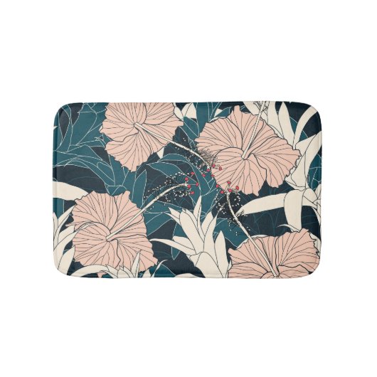 Tapis De Bain Hibiscus rose tropical, arrière - plan sombre (Devant)