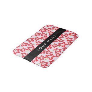 Tapis De Bain Hibiscus Rouge, Fleurs Rouges, Votre Nom