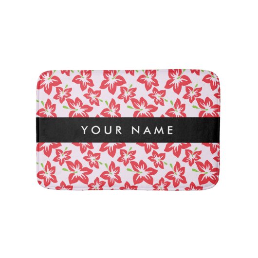 Tapis De Bain Hibiscus Rouge, Fleurs Rouges, Votre Nom (Devant)